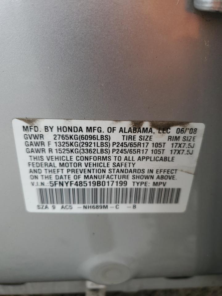5FNYF48519B017199 2009 Honda Pilot Exl