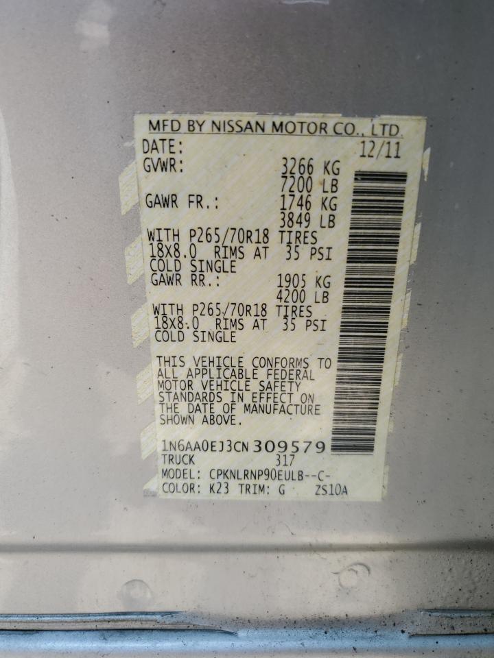 1N6AA0EJ3CN309579 2012 Nissan Titan S