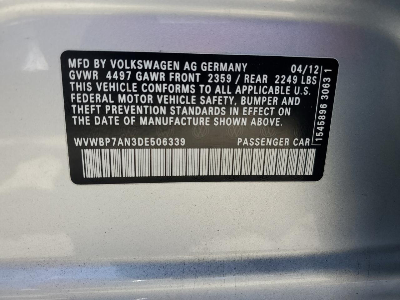 WVWBP7AN3DE506339 2013 Volkswagen Cc Sport