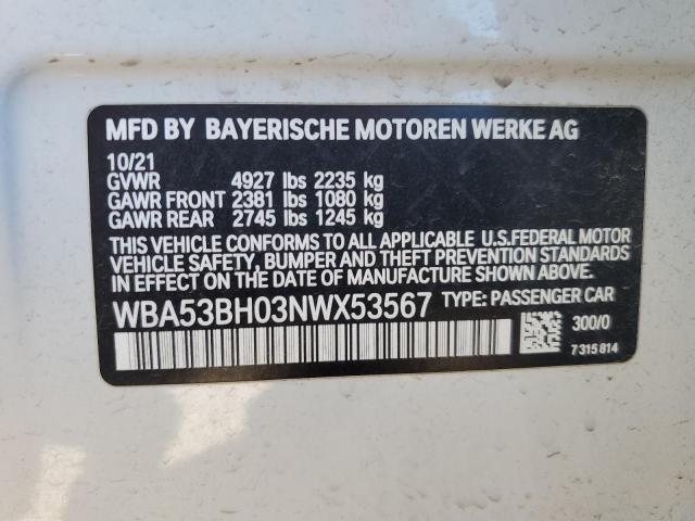 VIN WBA53BH03NWX53567 2022 BMW 5 Series, 530 I no.12