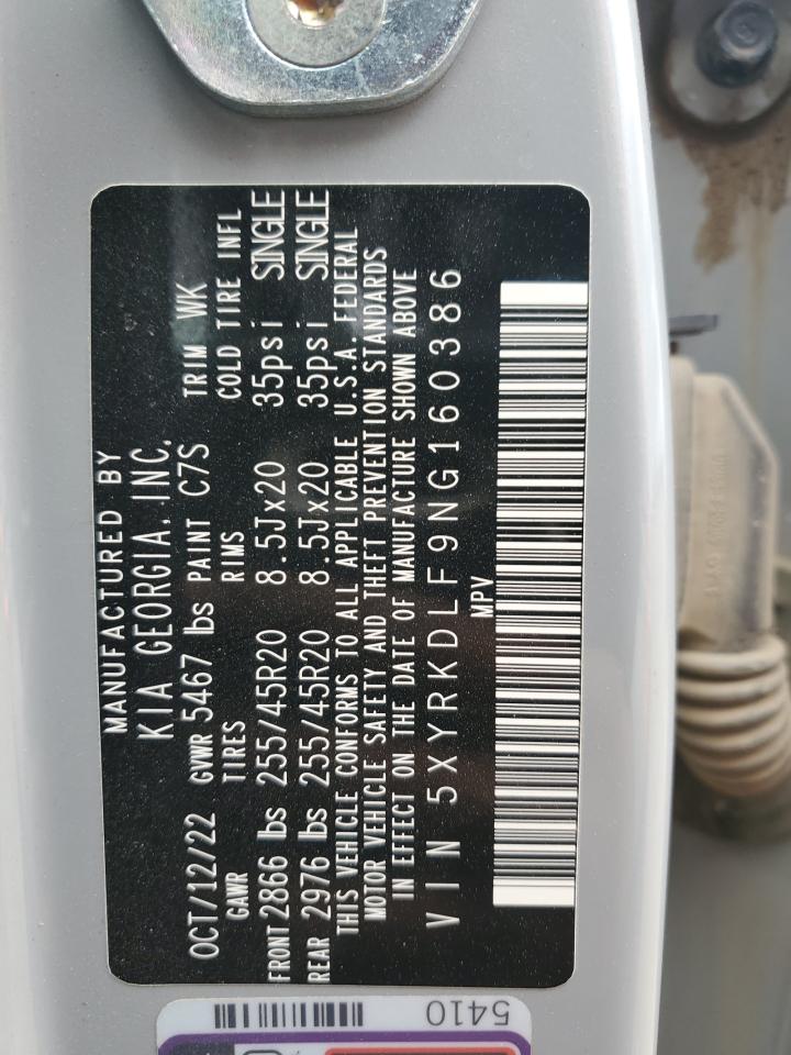 5XYRKDLF9NG160386 2022 Kia Sorento Sx