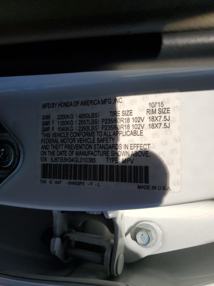 5J8TB3H34GL010385 2016 Acura Rdx