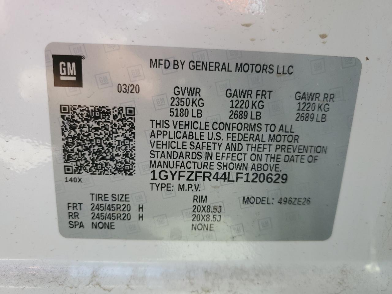 1GYFZFR44LF120629 2020 Cadillac Xt4 Sport