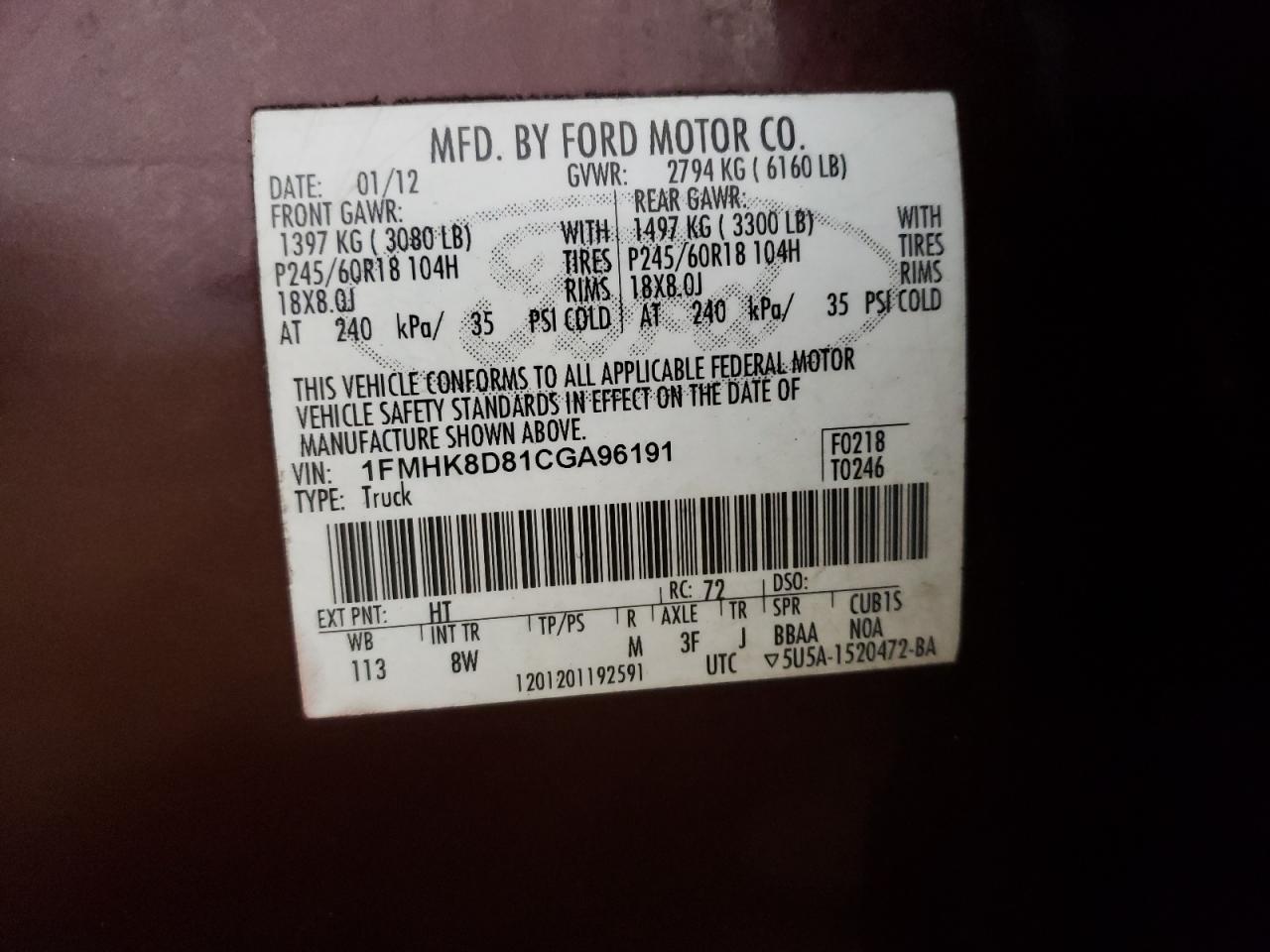 1FMHK8D81CGA96191 2012 Ford Explorer Xlt