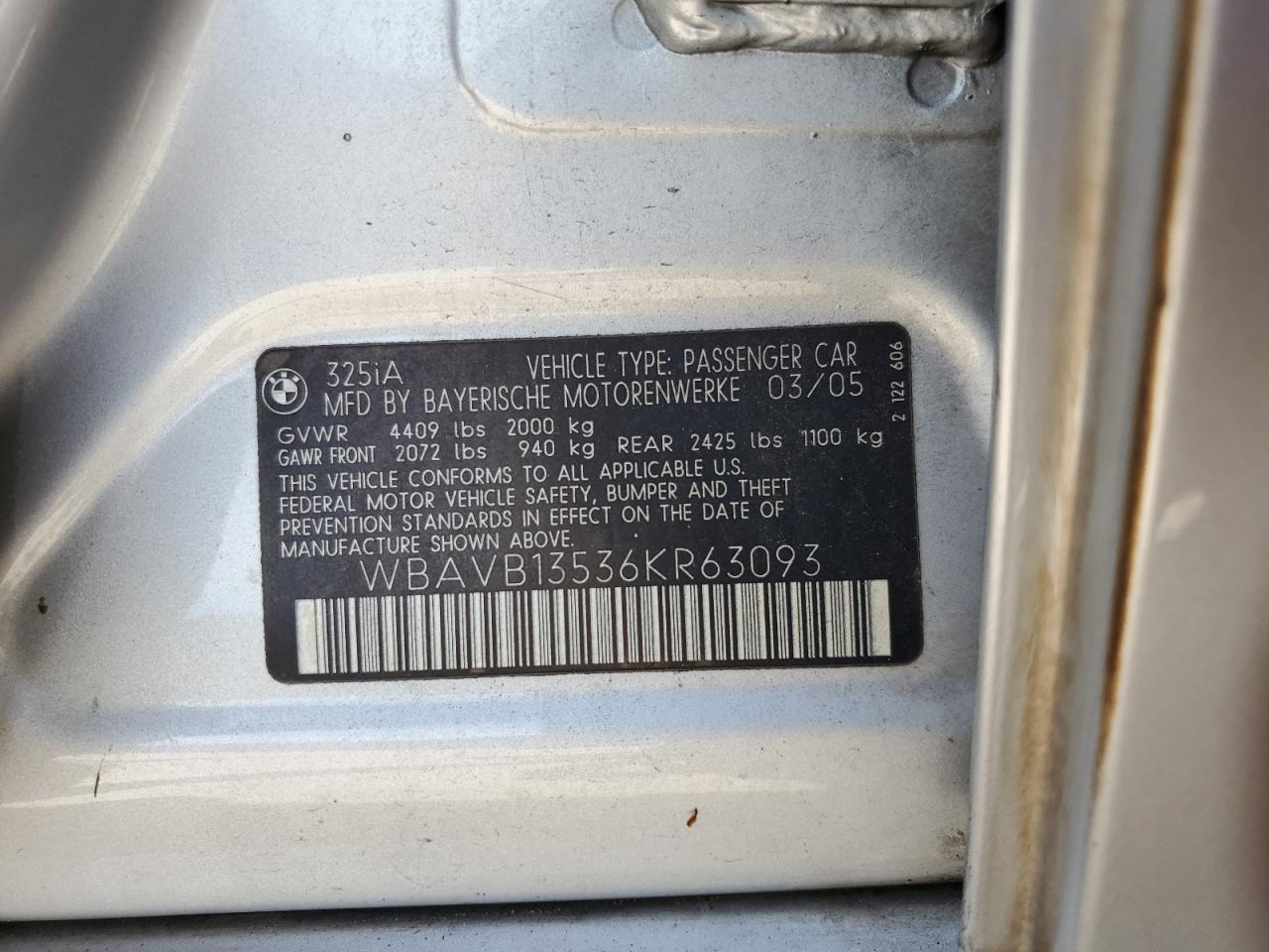 WBAVB13536KR63093 2006 BMW 325 I