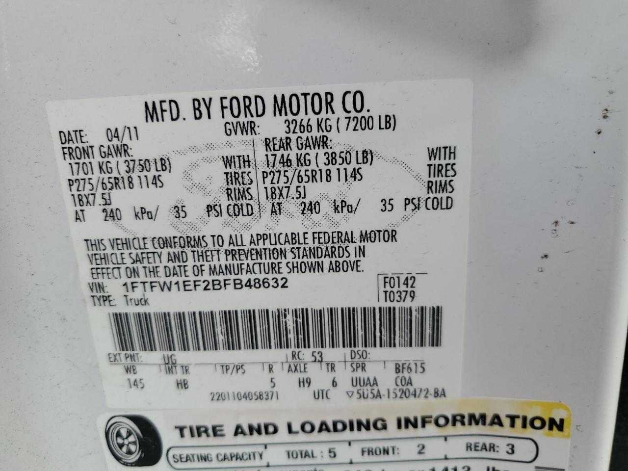 1FTFW1EF2BFB48632 2011 Ford F150 Supercrew