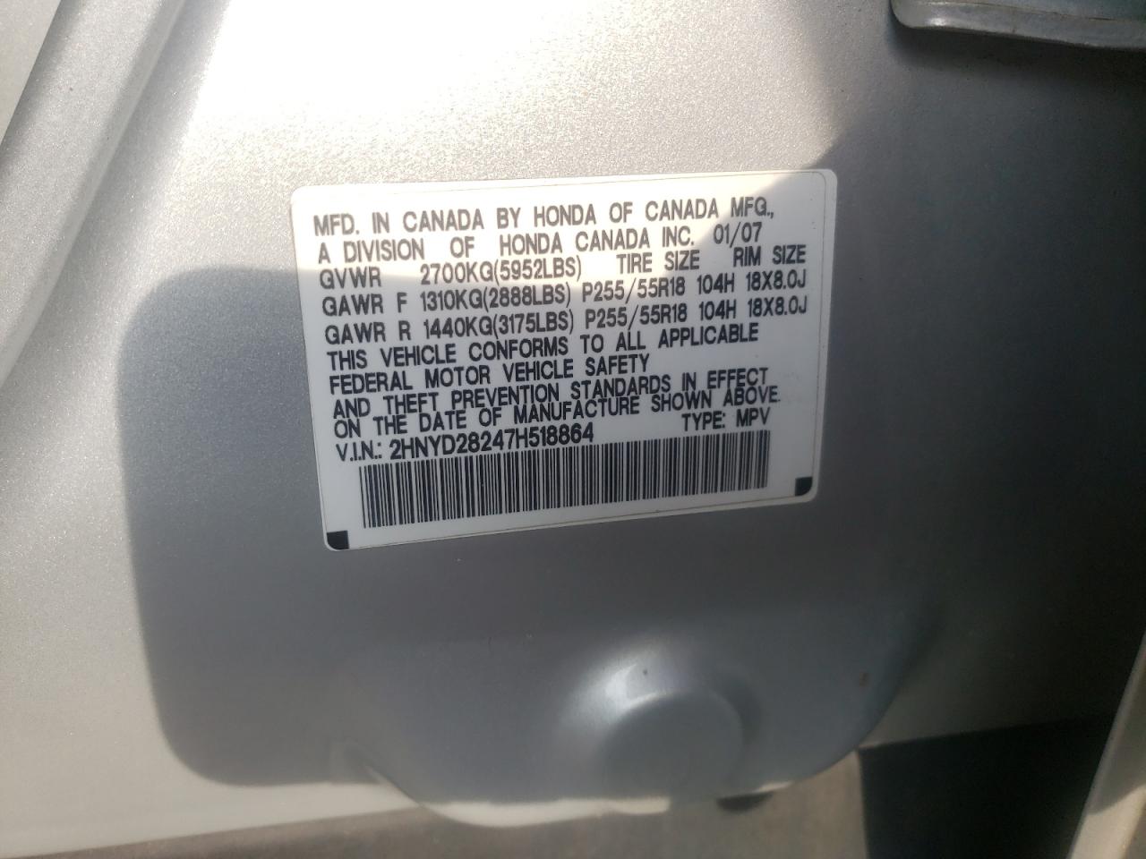 2HNYD28247H518864 2007 Acura Mdx