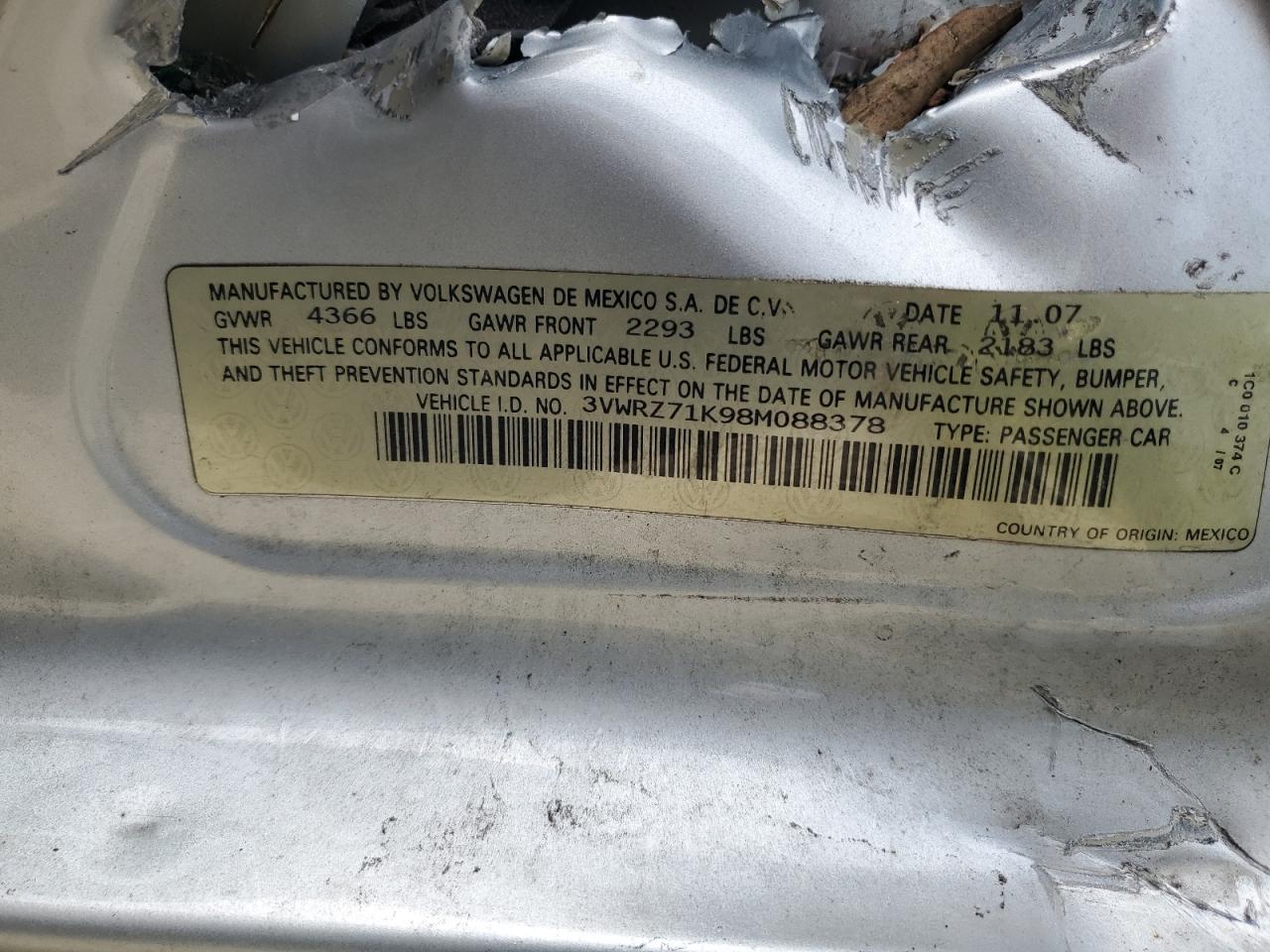 3VWRZ71K98M088378 2008 Volkswagen Jetta Se