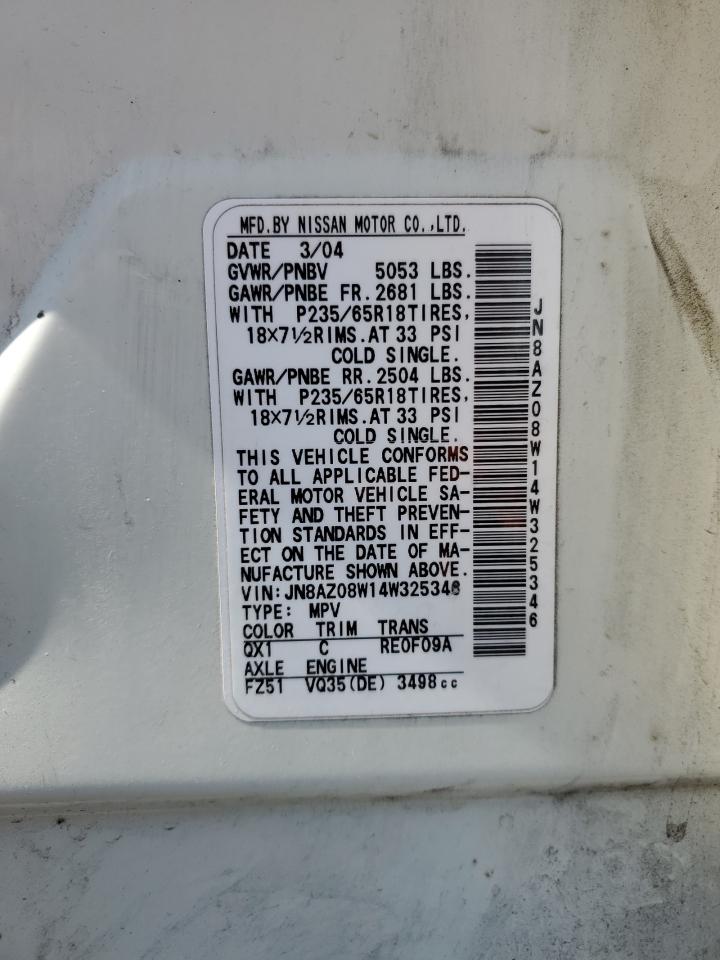 JN8AZ08W14W325346 2004 Nissan Murano Sl