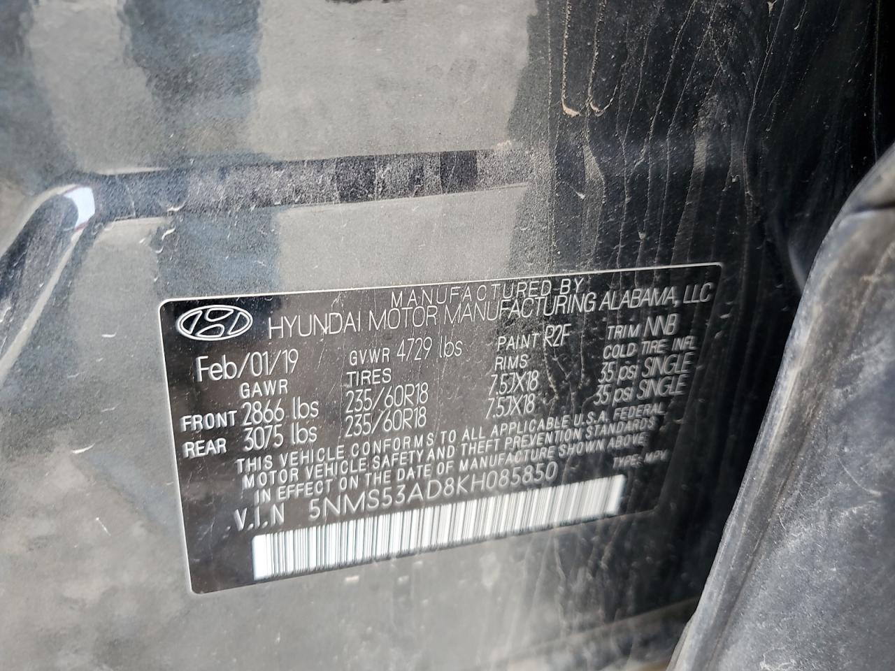 5NMS53AD8KH085850 2019 Hyundai Santa Fe Limited