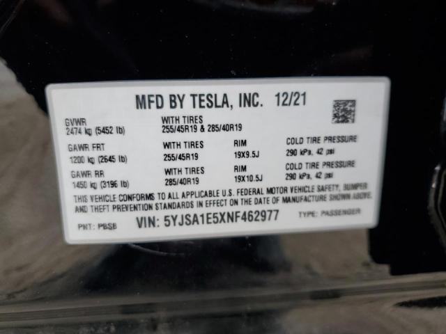 VIN 5YJSA1E5XNF462977 2022 Tesla MODEL S no.13