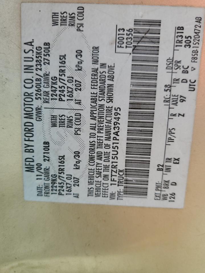 1FTZR15U51PA39495 2001 Ford Ranger Super Cab