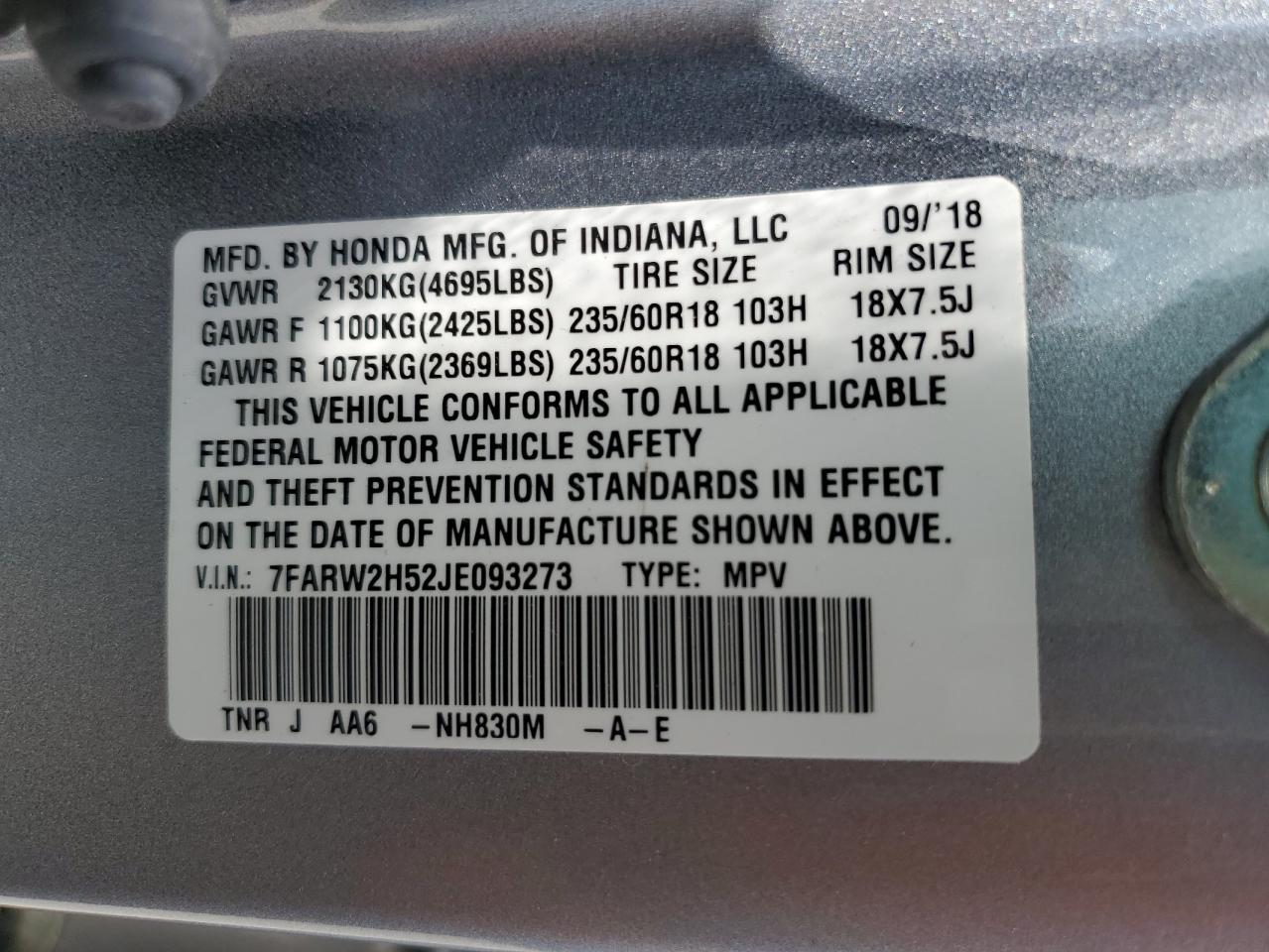 7FARW2H52JE093273 2018 Honda Cr-V Ex