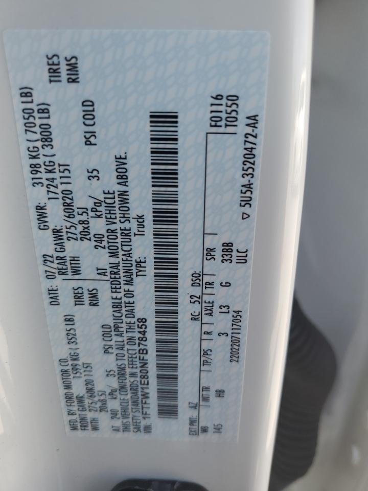 1FTFW1E80NFB78458 2022 Ford F150 Supercrew