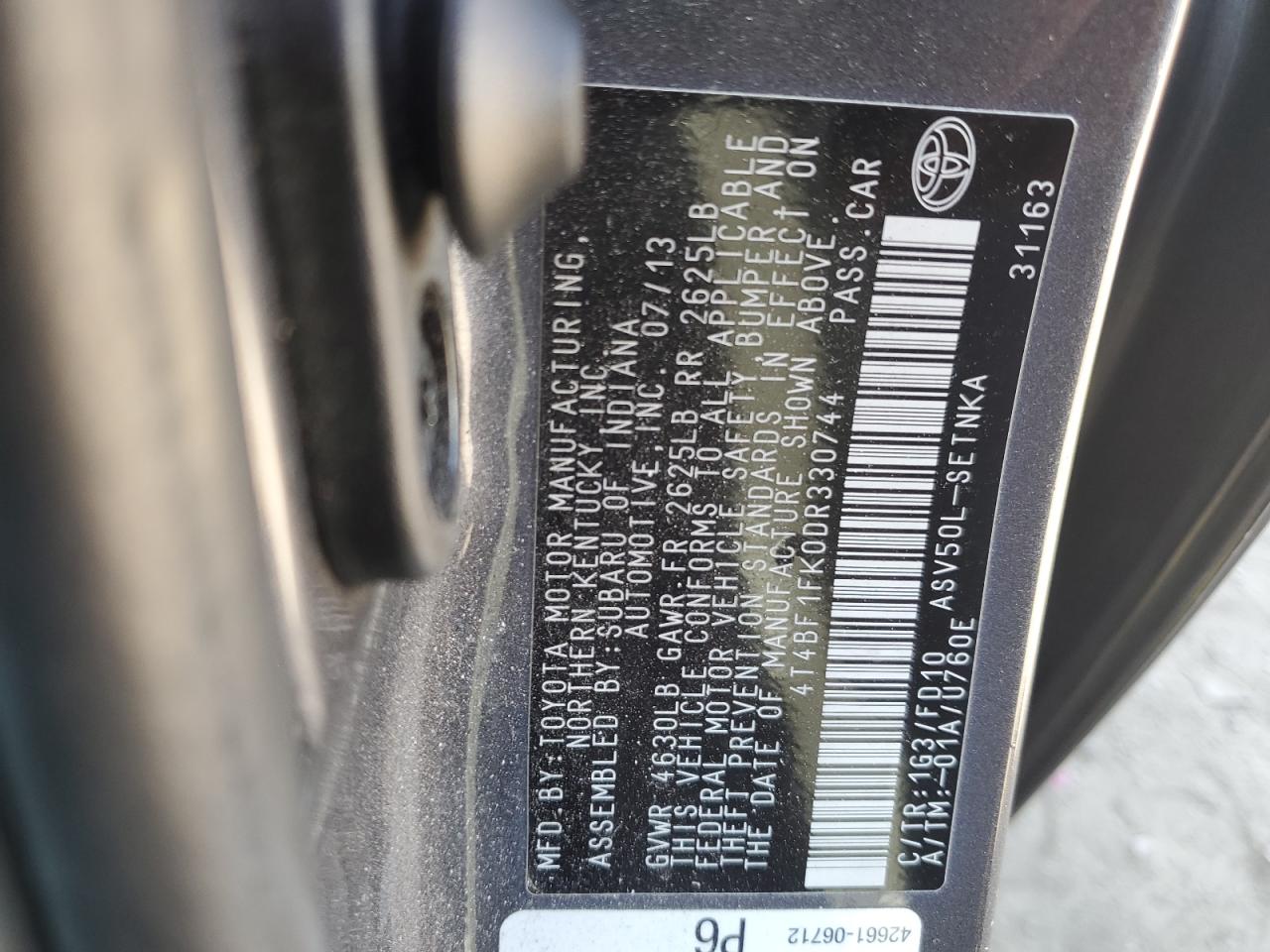 4T4BF1FK0DR330744 2013 Toyota Camry L