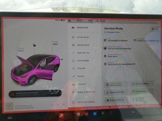 2020 Tesla Model Y VIN: 5YJYGDEE1LF046596 Lot: 58028354