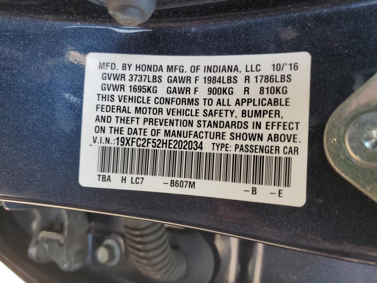 19XFC2F52HE202034 2017 Honda Civic Lx 19XFC2F52HE202034 2017 Honda Civic Lx