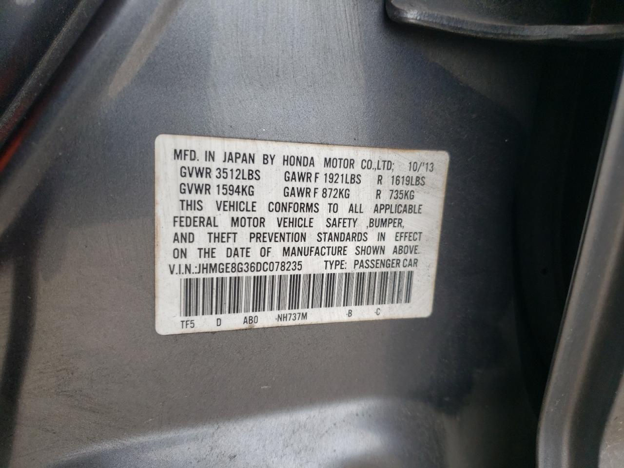 JHMGE8G36DC078235 2013 Honda Fit