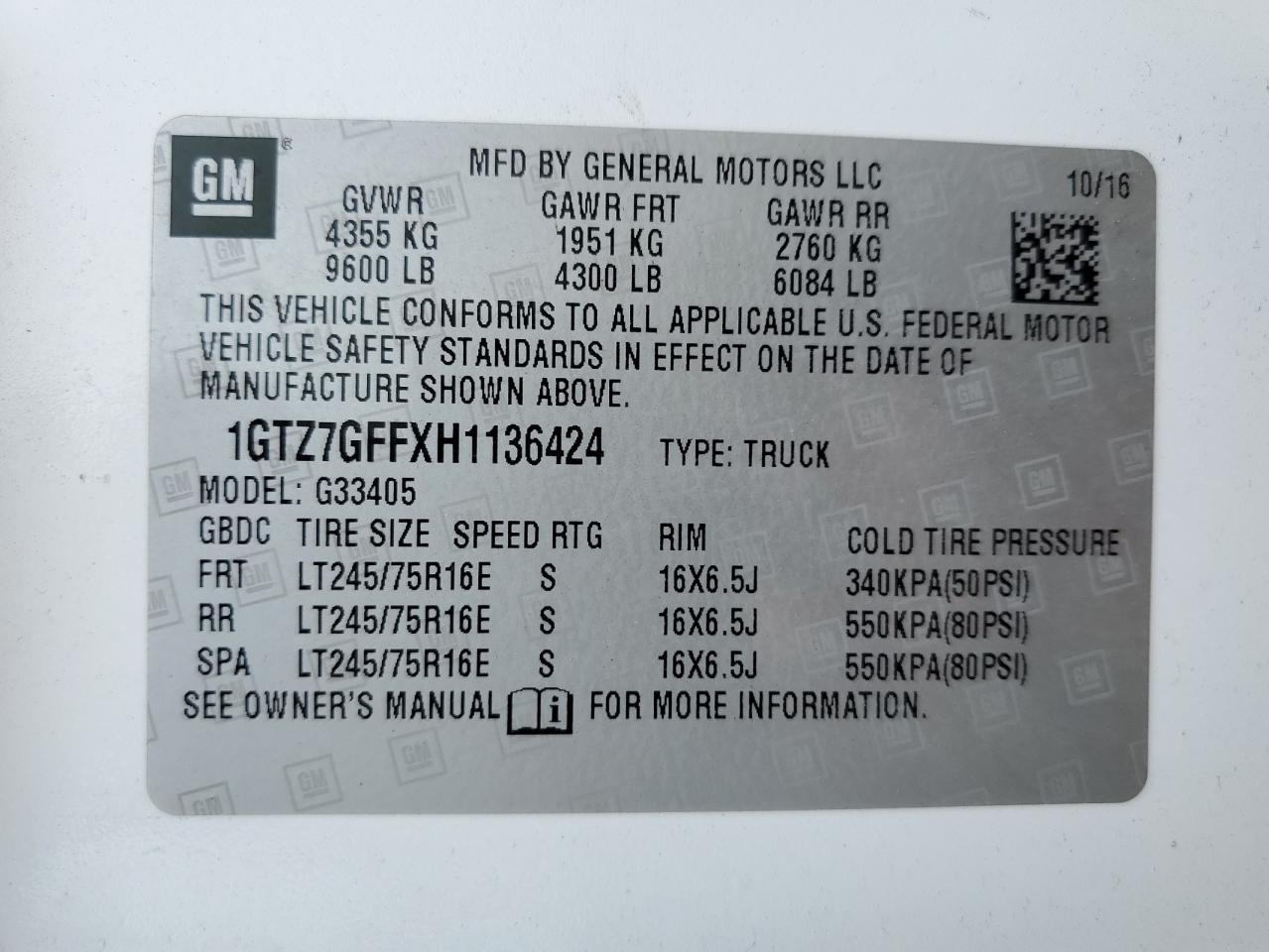 1GTZ7GFFXH1136424 2017 GMC Savana G3500