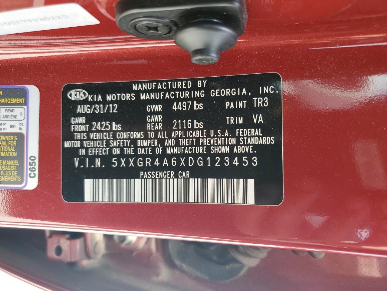 5XXGR4A6XDG123453 2013 Kia Optima Sx