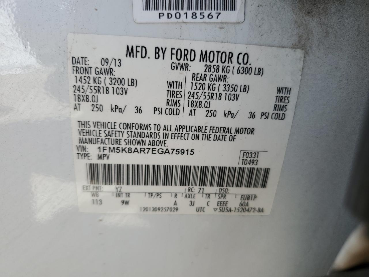 1FM5K8AR7EGA75915 2014 Ford Explorer Police Interceptor