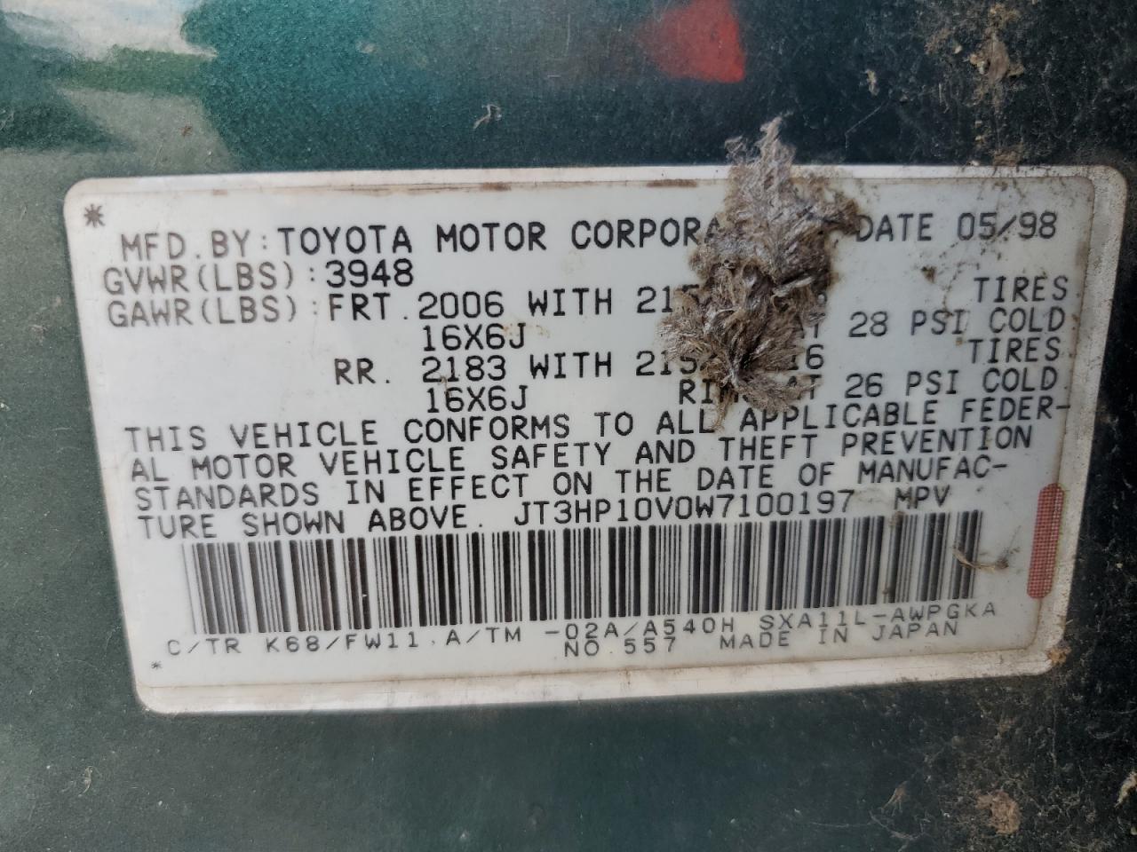 JT3HP10V0W7100197 1998 Toyota Rav4