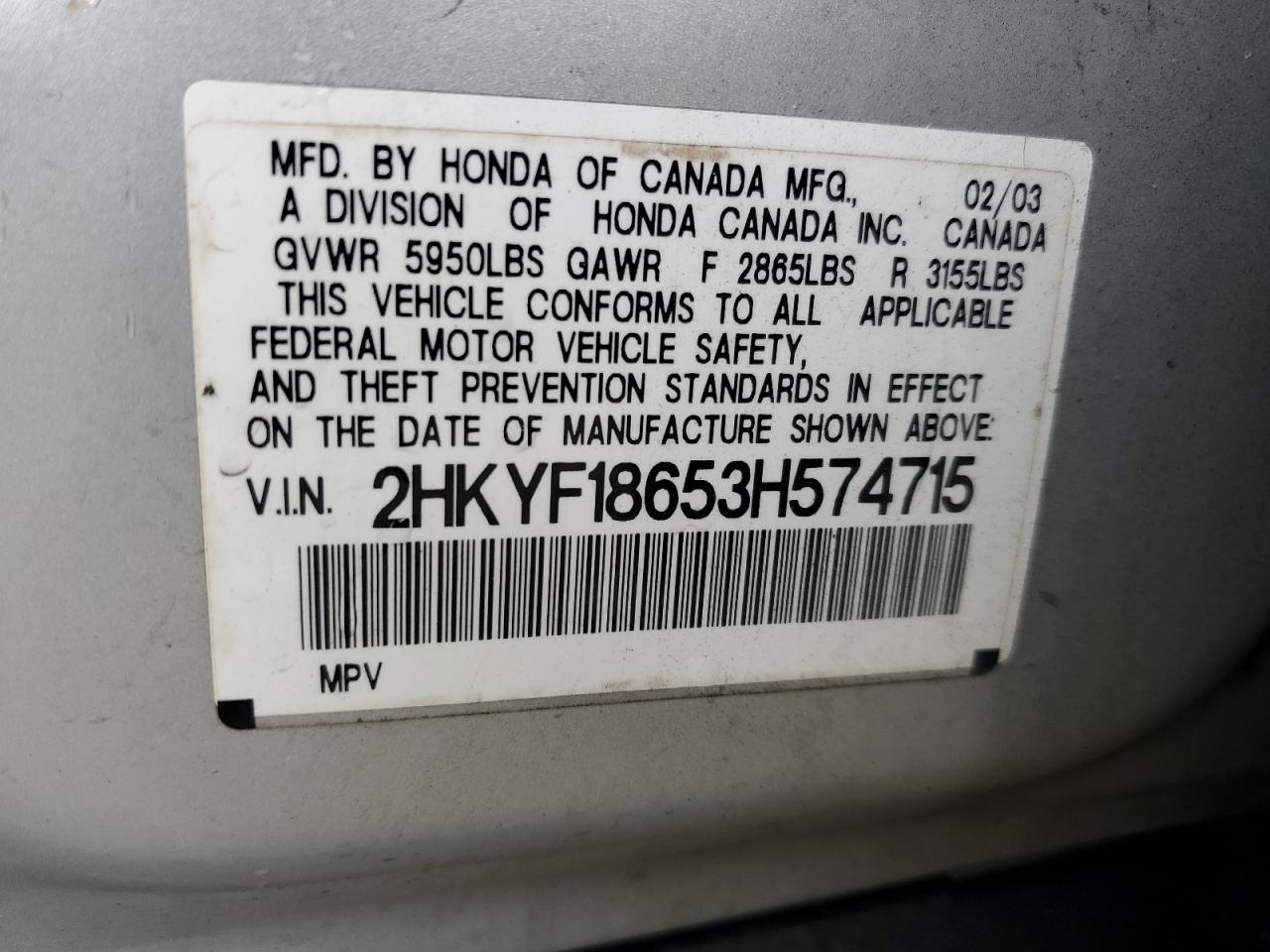 2HKYF18653H574715 2003 Honda Pilot Exl