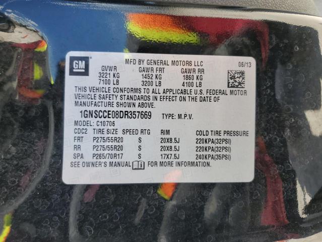 2013 Chevrolet Tahoe C1500 Ltz VIN: 1GNSCCE08DR357669 Lot: 60267334