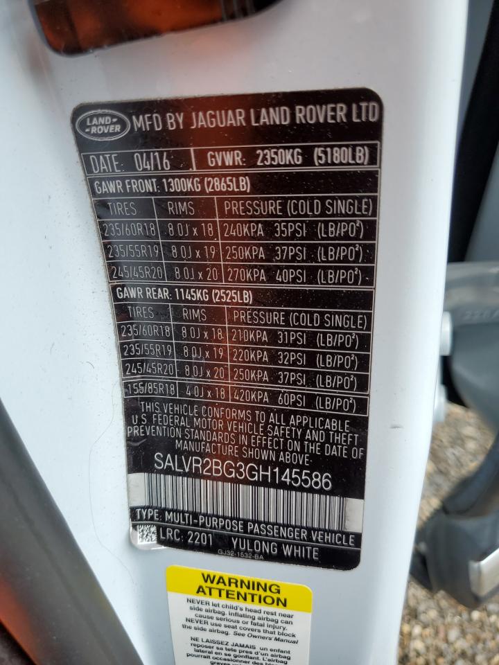 SALVR2BG3GH145586 2016 Land Rover Range Rover Evoque Hse