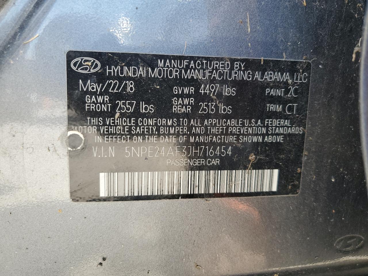 2018 Hyundai Sonata Se vin: 5NPE24AF3JH716454