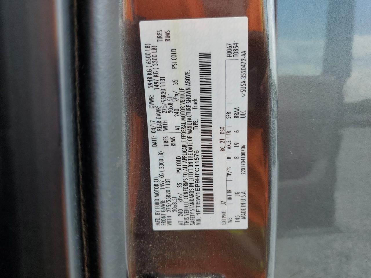 1FTEW1EP9HFC11576 2017 Ford F150 Supercrew