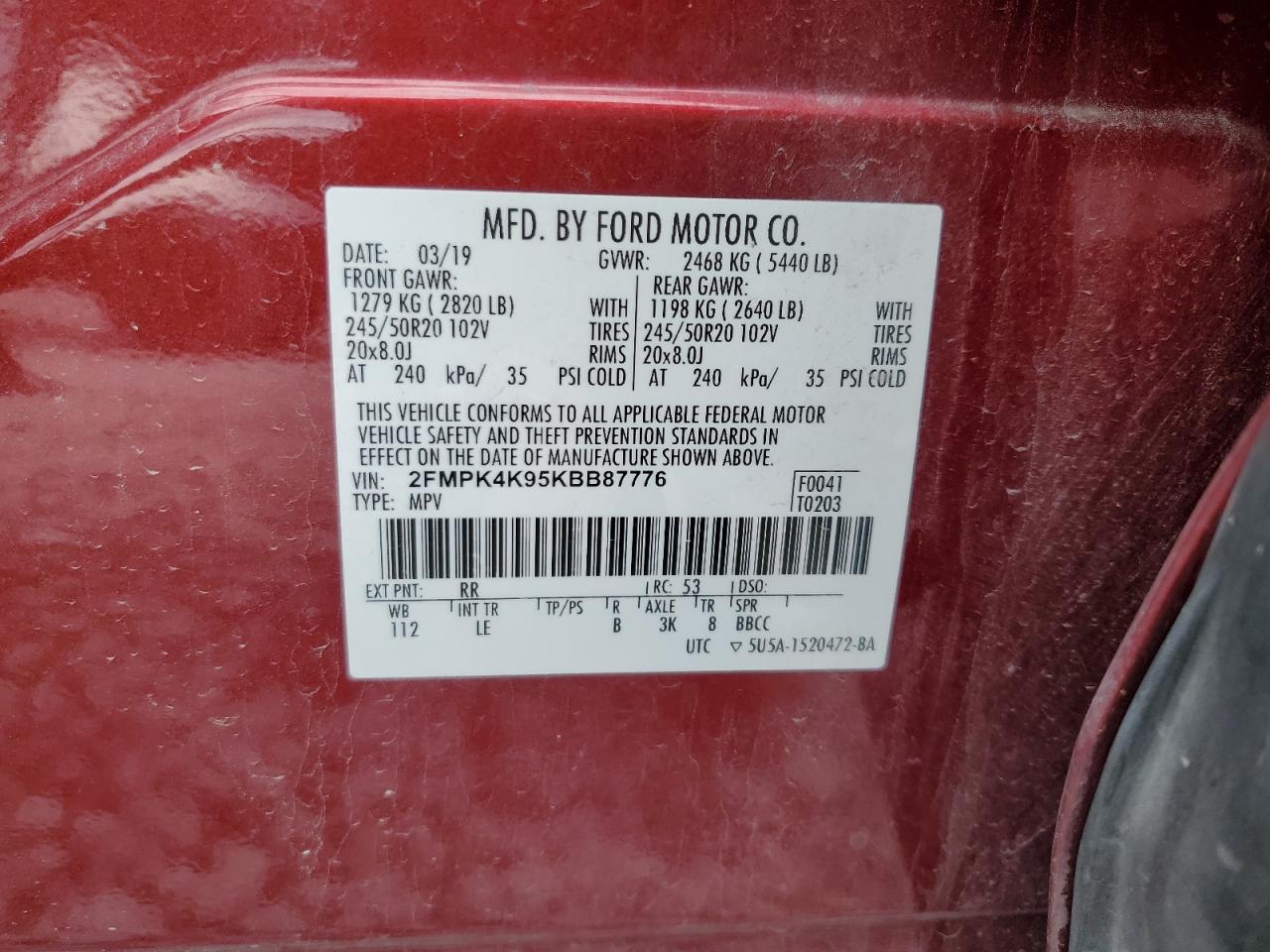 2FMPK4K95KBB87776 2019 Ford Edge Titanium