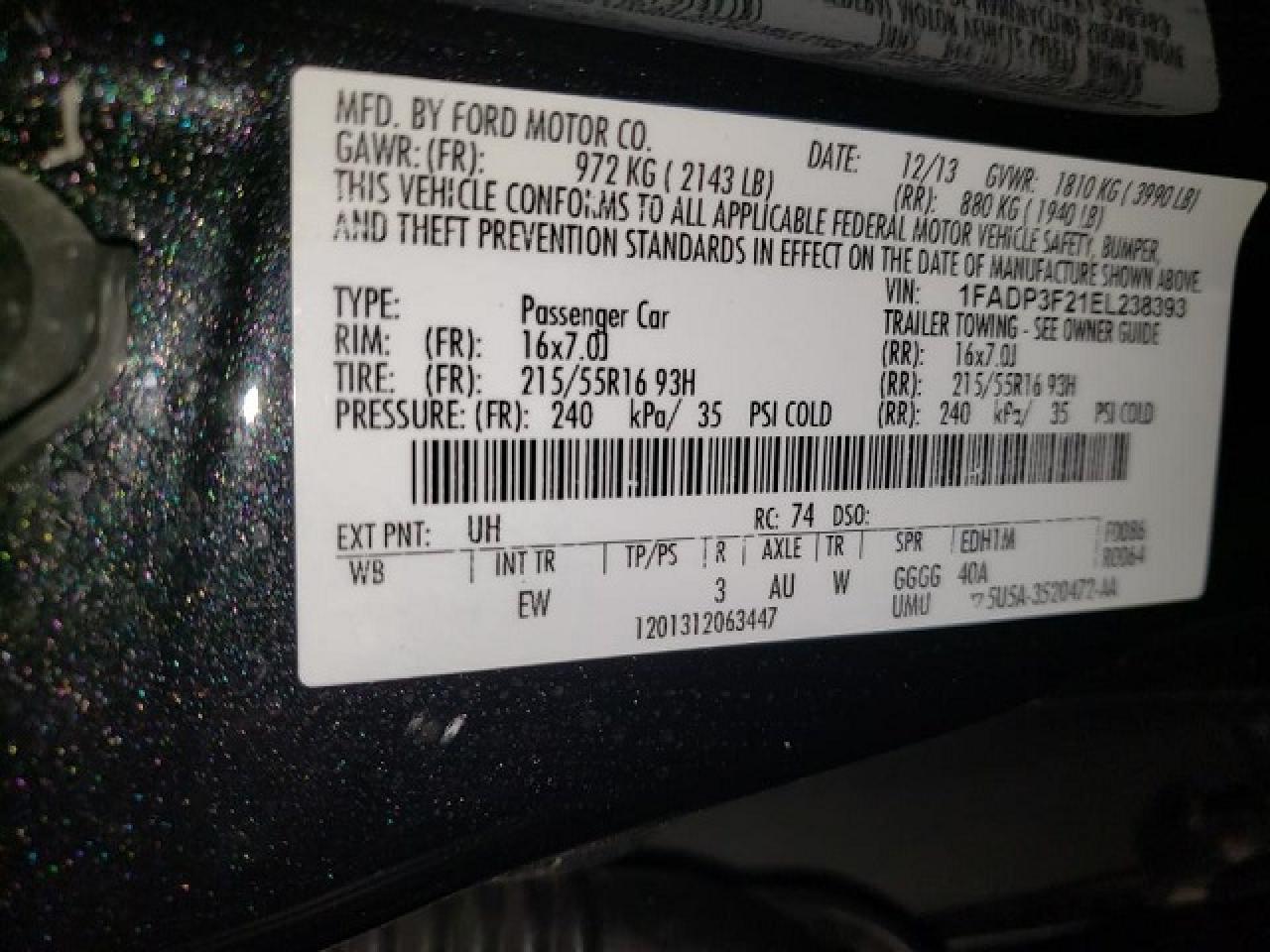 1FADP3F21EL238393 2014 Ford Focus Se