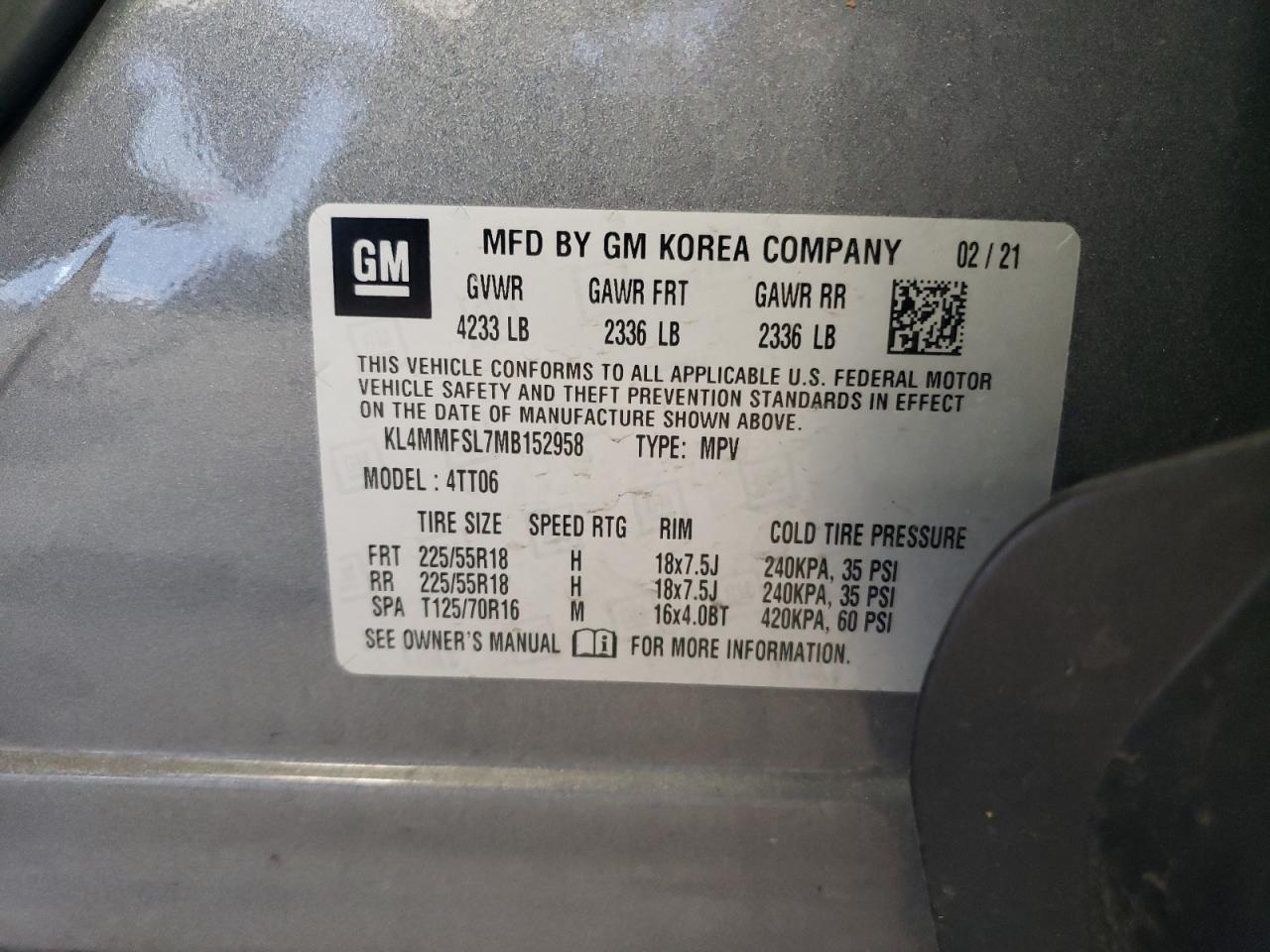 KL4MMFSL7MB152958 2021 Buick Encore Gx Essence