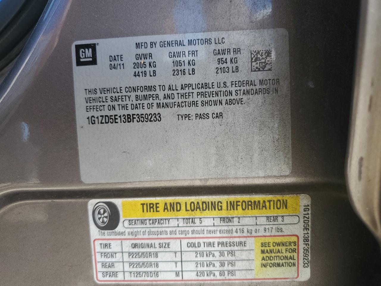 1G1ZD5E13BF359233 2011 Chevrolet Malibu 2Lt