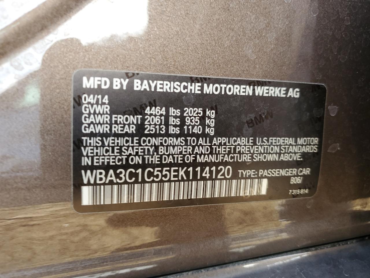 WBA3C1C55EK114120 2014 BMW 328 I Sulev