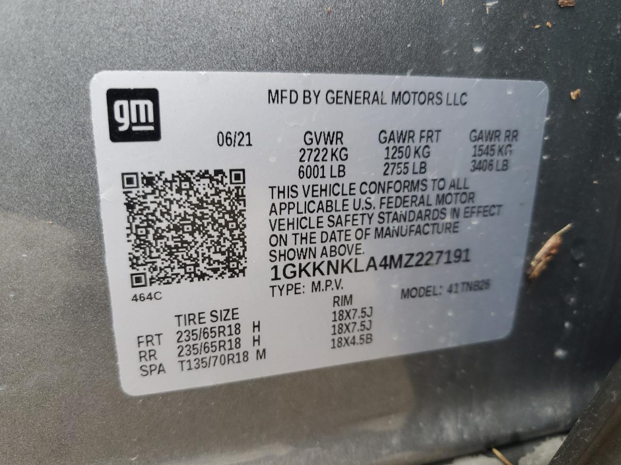 1GKKNKLA4MZ227191 2021 GMC Acadia Sle