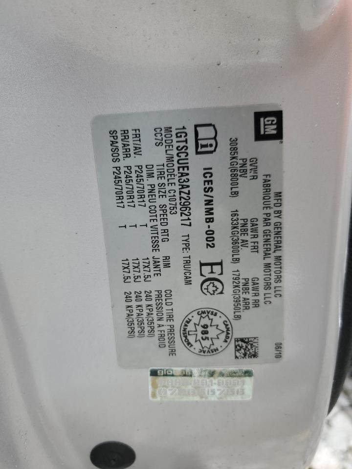 1GTSCUEA3AZ296217 2010 GMC Sierra C1500 Sl