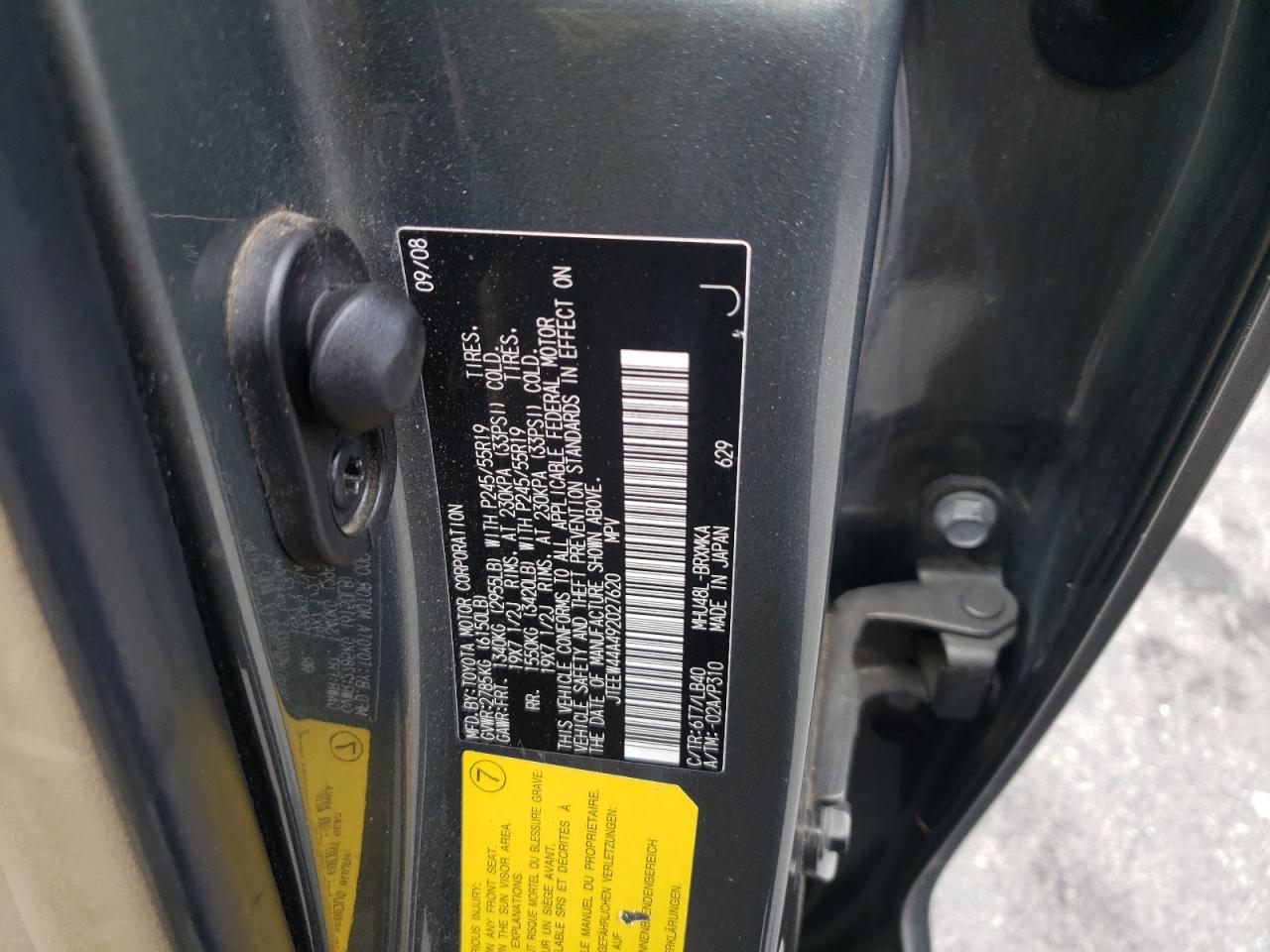 JTEEW44A492027620 2009 Toyota Highlander Hybrid Limited