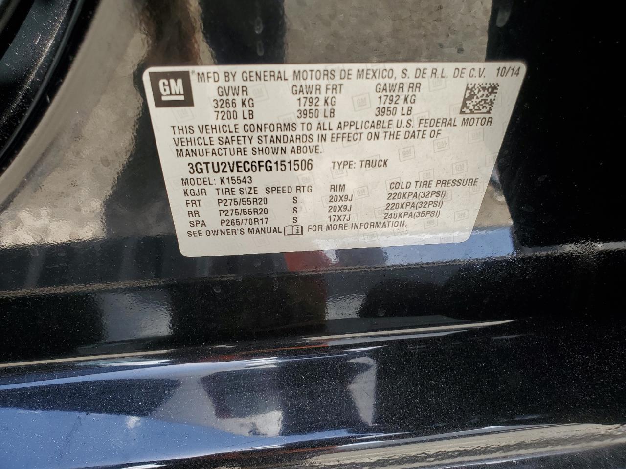 3GTU2VEC6FG151506 2015 GMC Sierra K1500 Slt