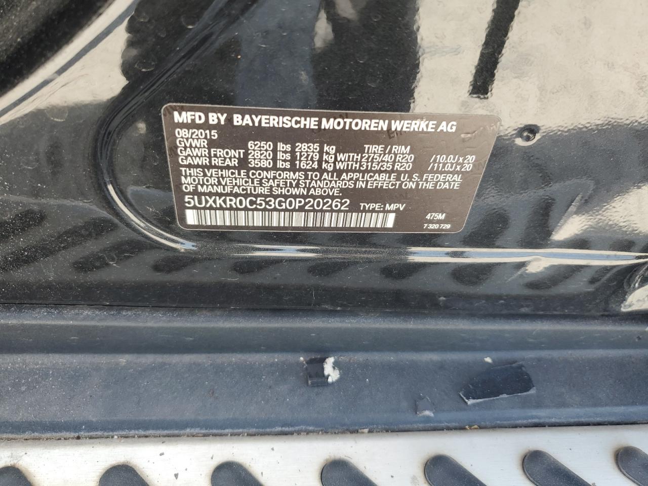 5UXKR0C53G0P20262 2016 BMW X5 xDrive35I