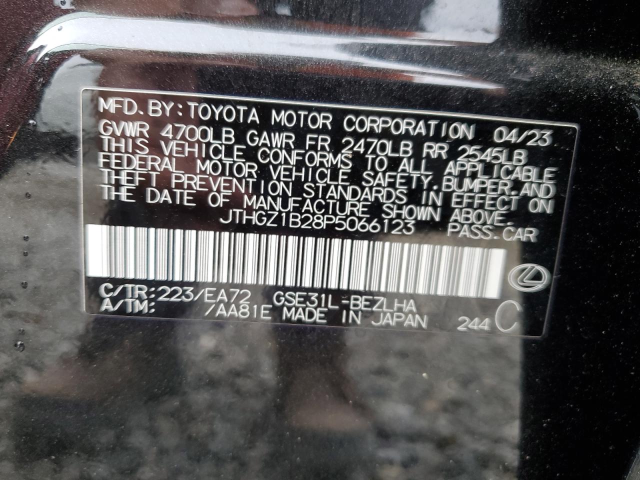 JTHGZ1B28P5066123 2023 Lexus Is 350 F Sport Design