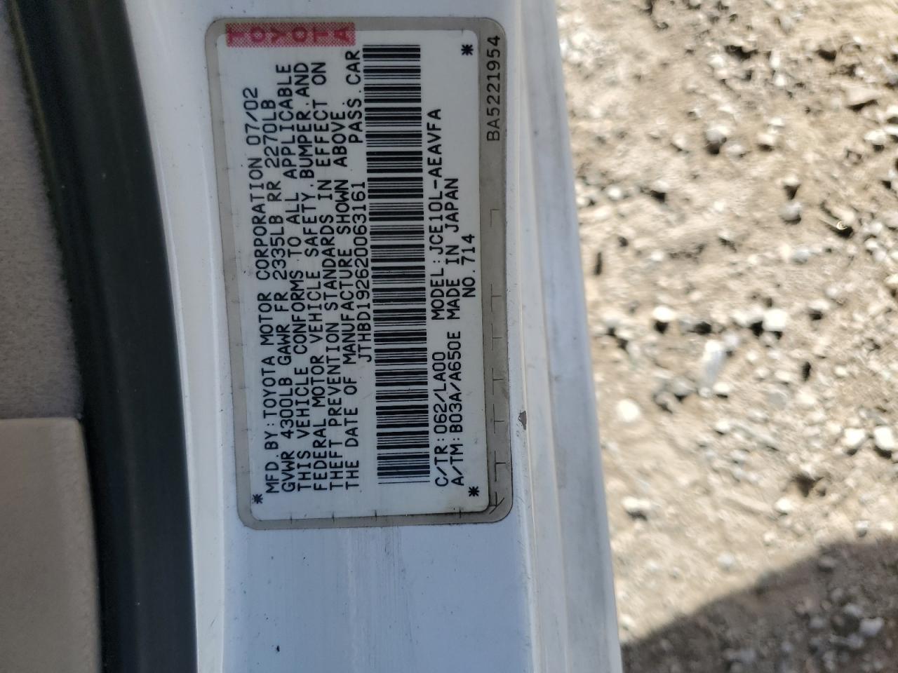 JTHBD192620063161 2002 Lexus Is 300