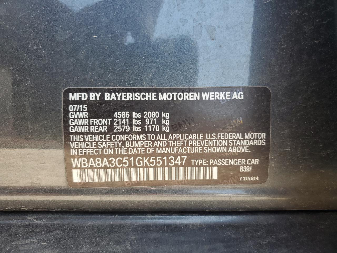 WBA8A3C51GK551347 2016 BMW 320 Xi