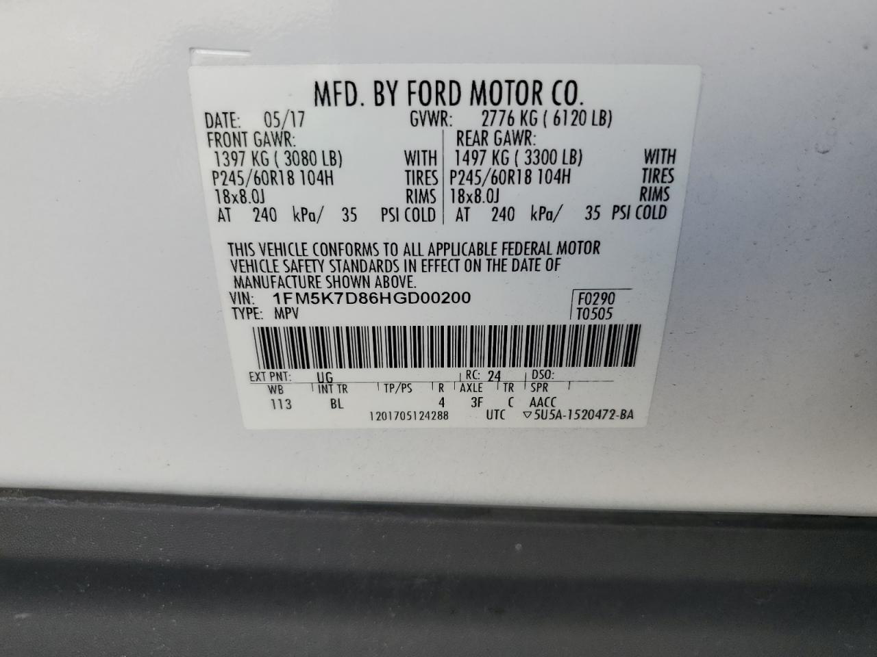 1FM5K7D86HGD00200 2017 Ford Explorer Xlt