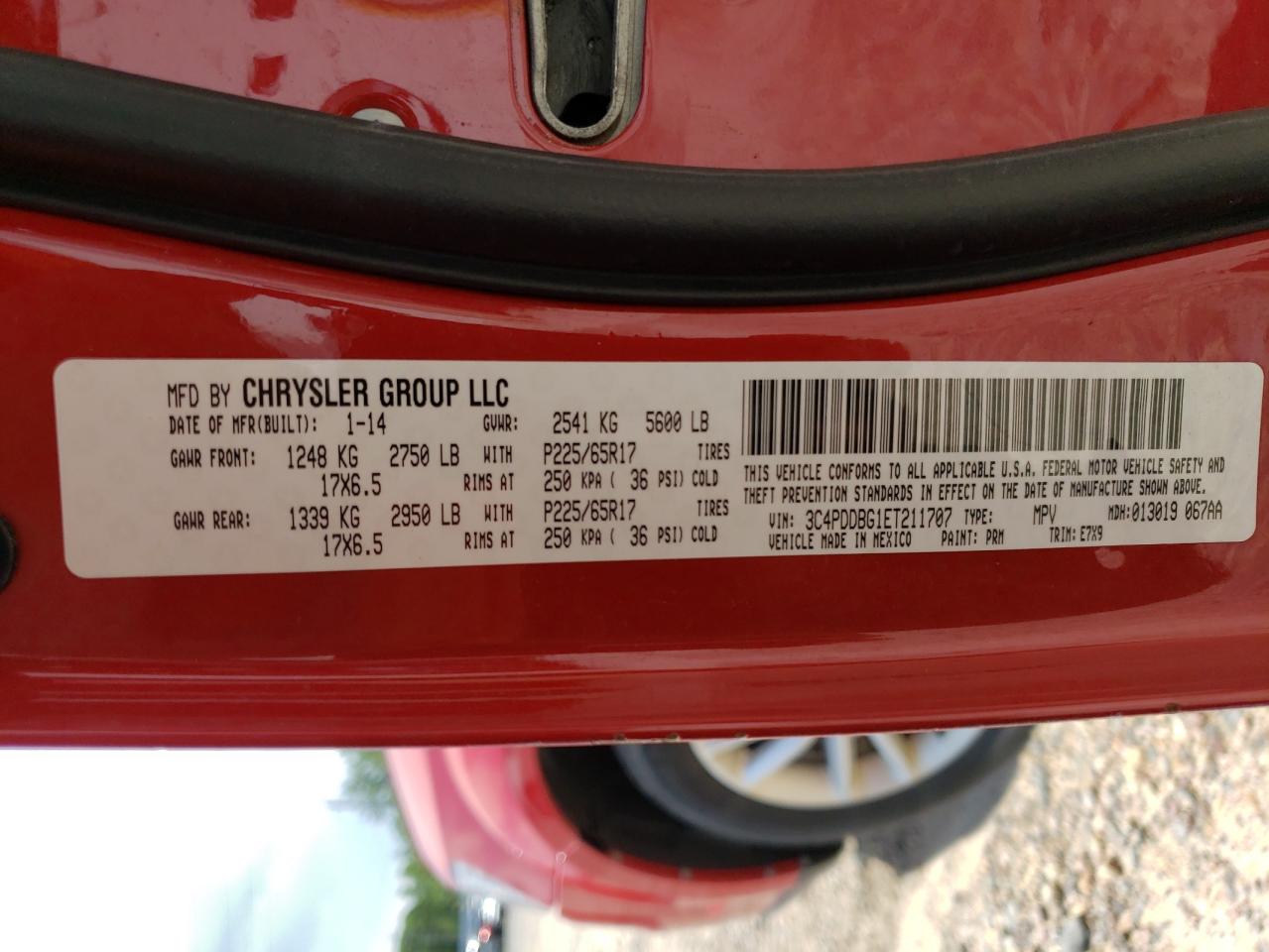 3C4PDDBG1ET211707 2014 Dodge Journey Sxt