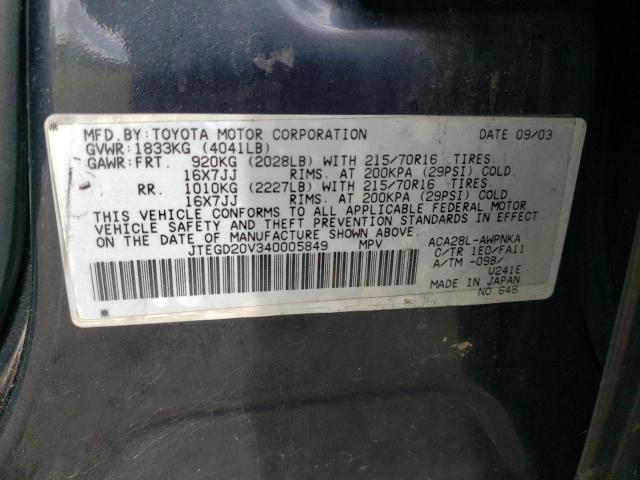 2004 Toyota Rav4 VIN: JTEGD20V340005849 Lot: 61115414