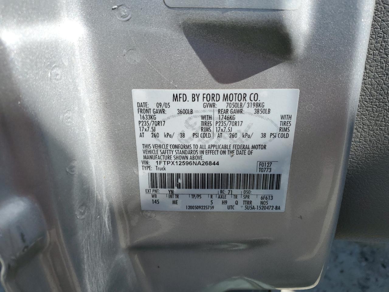 1FTPX12596NA26844 2006 Ford F150