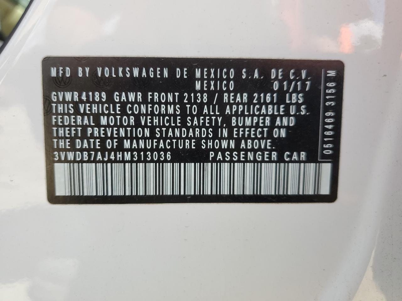 3VWDB7AJ4HM313036 2017 Volkswagen Jetta Se