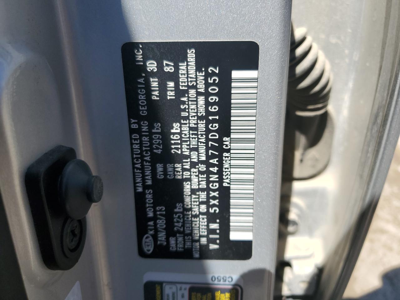 5XXGN4A77DG169052 2013 Kia Optima Ex